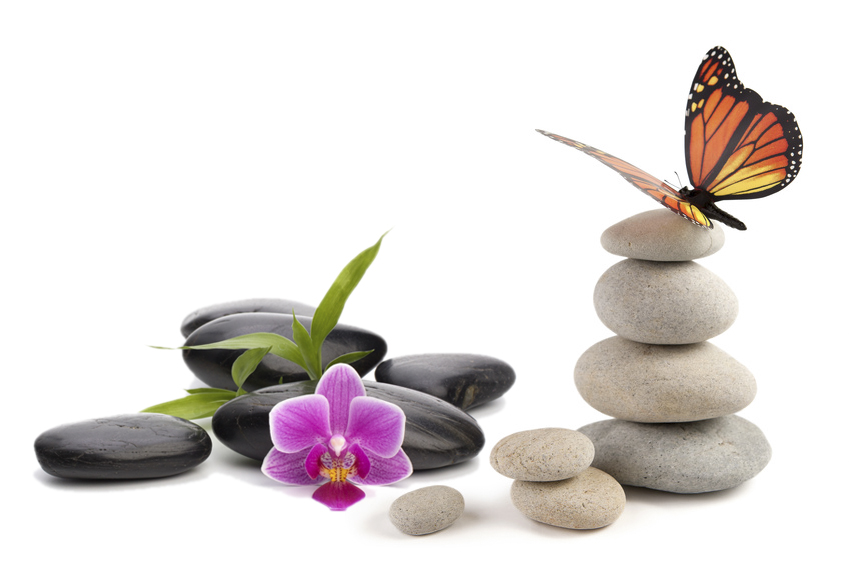 Balanced stones with butterfly