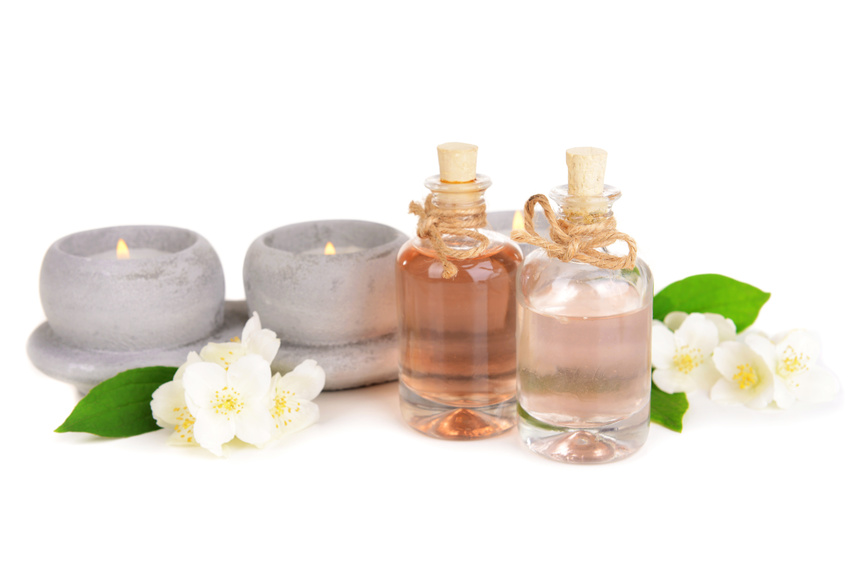 Spa composition with jasmine flowers isolated on white